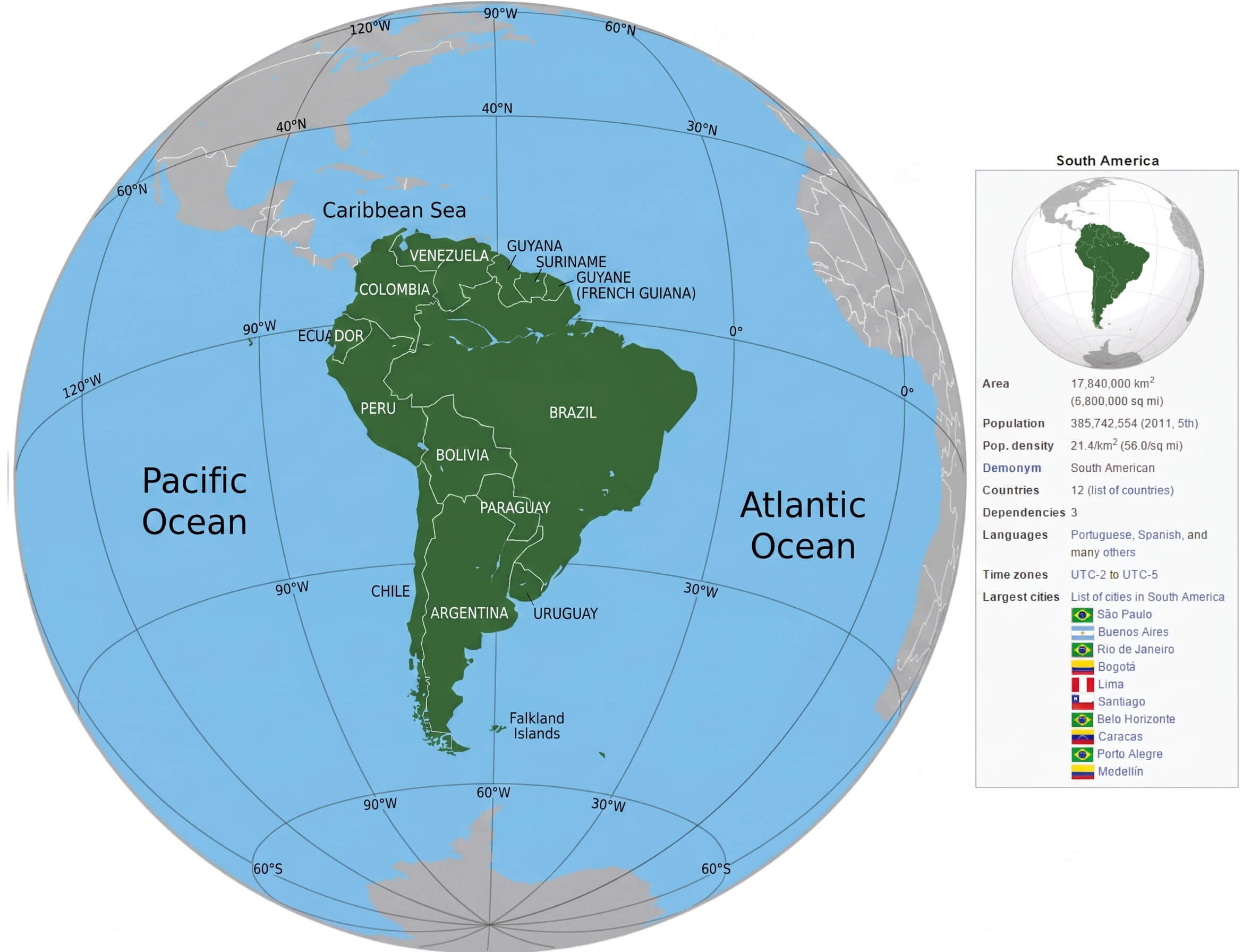 South America location in world map