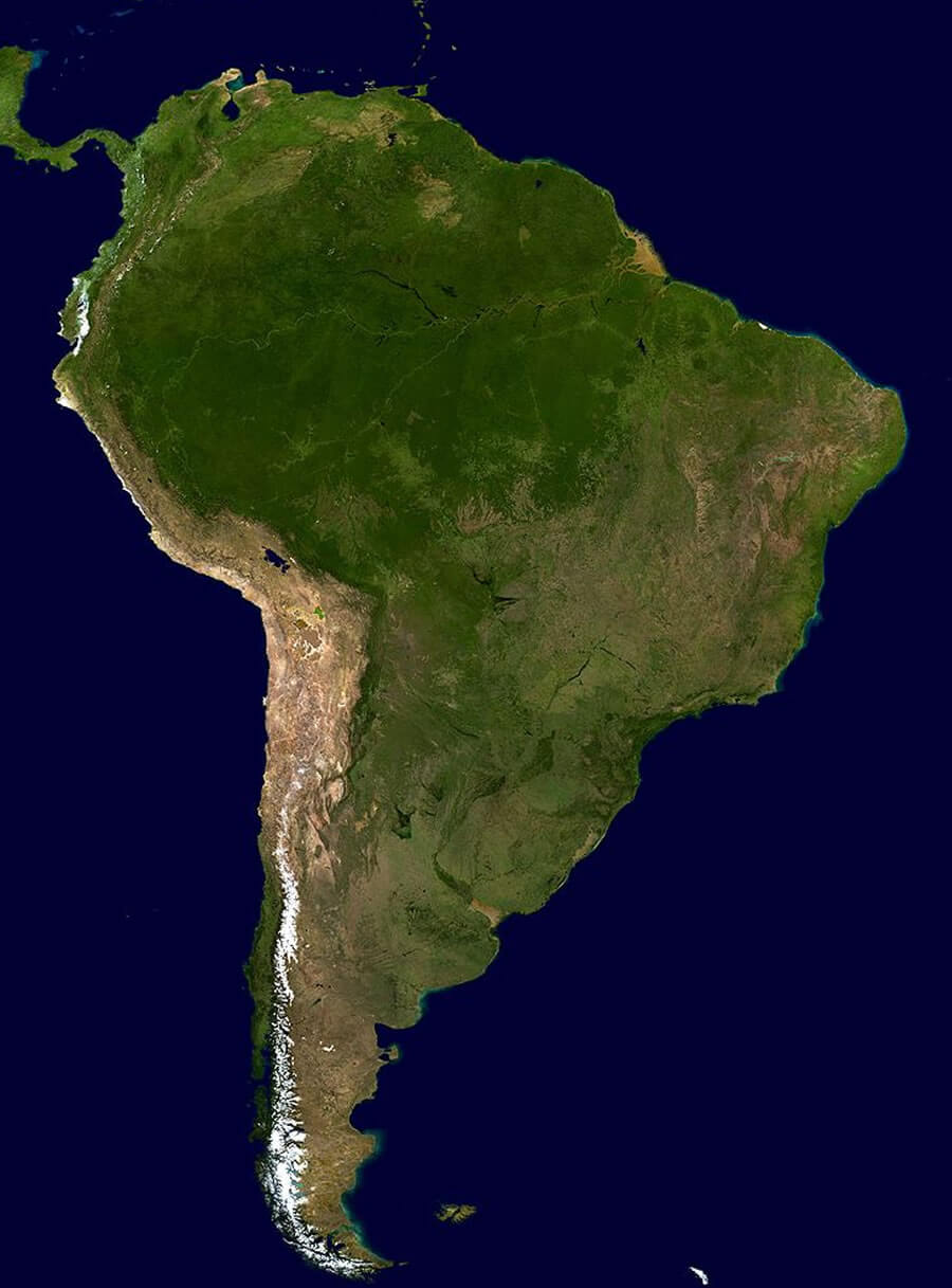 south america countries satellite map