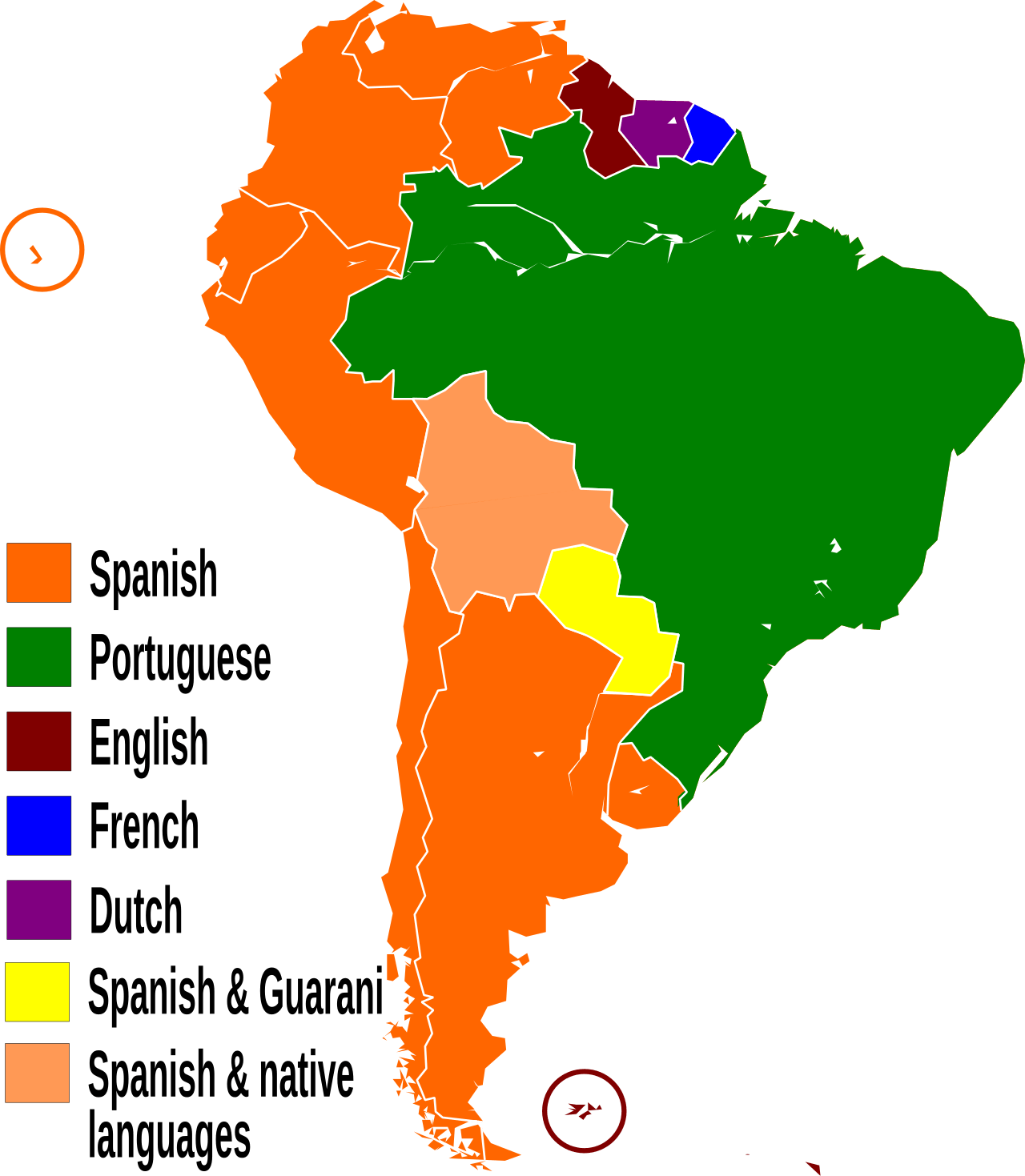 Languages of South America map