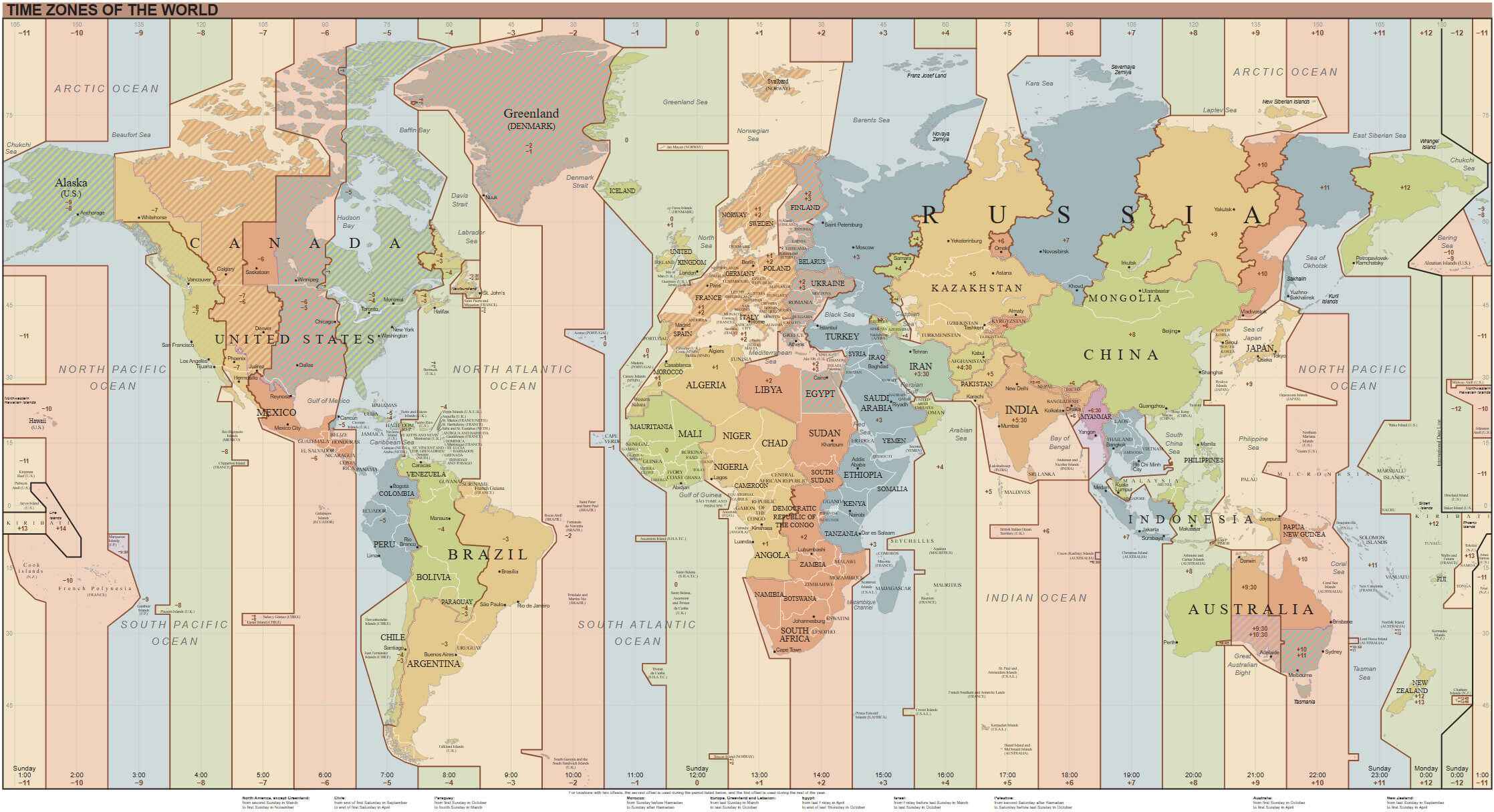 South America and World time zones map
