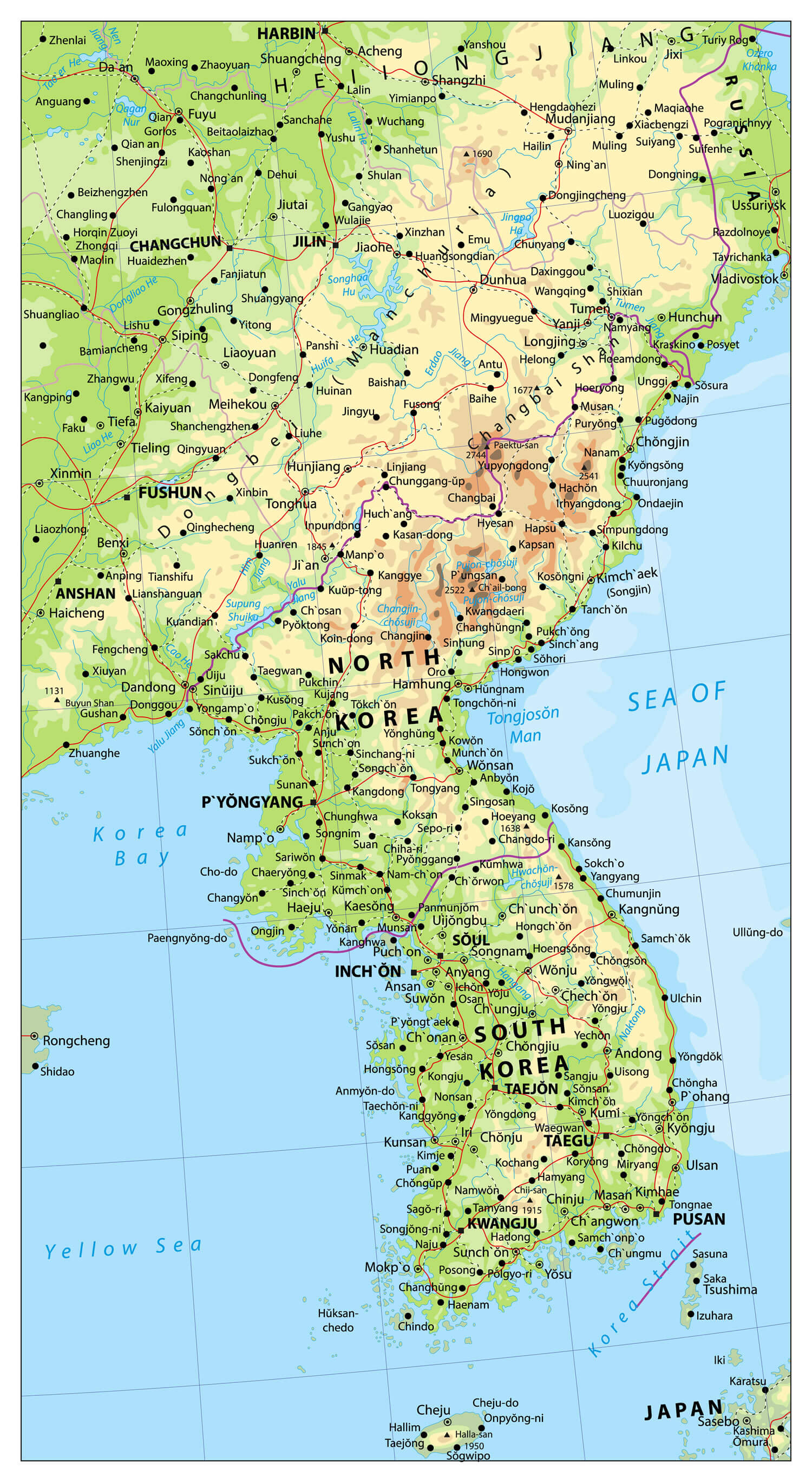 Physical Map of South Korea