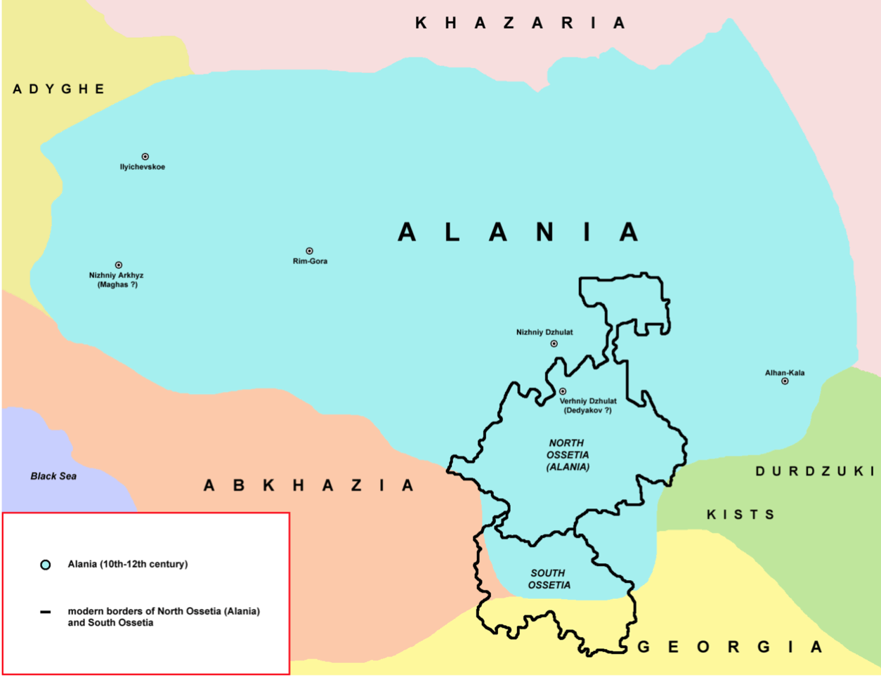south ossetia alania map 10th 12th century