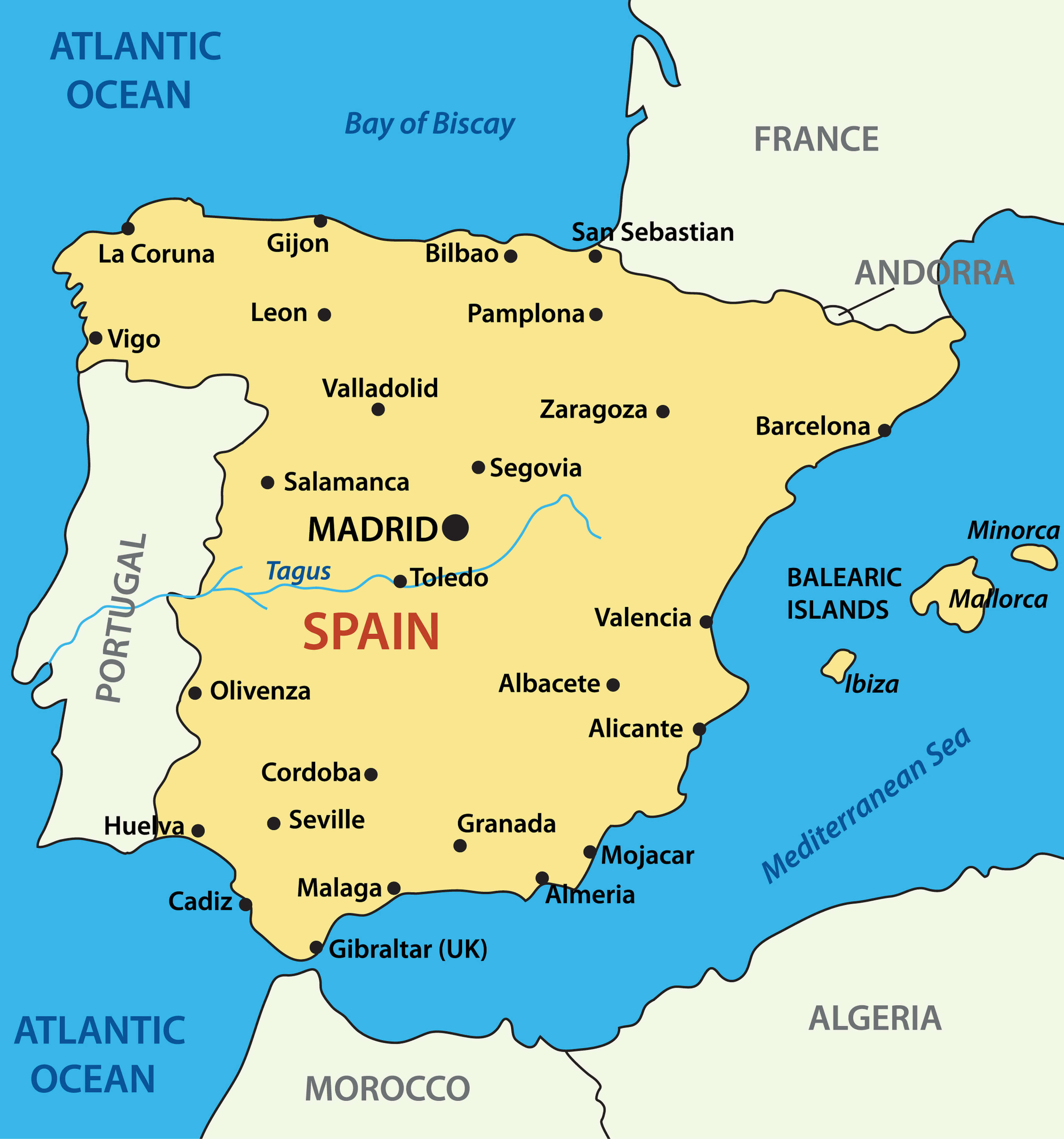 Spain major cities map
