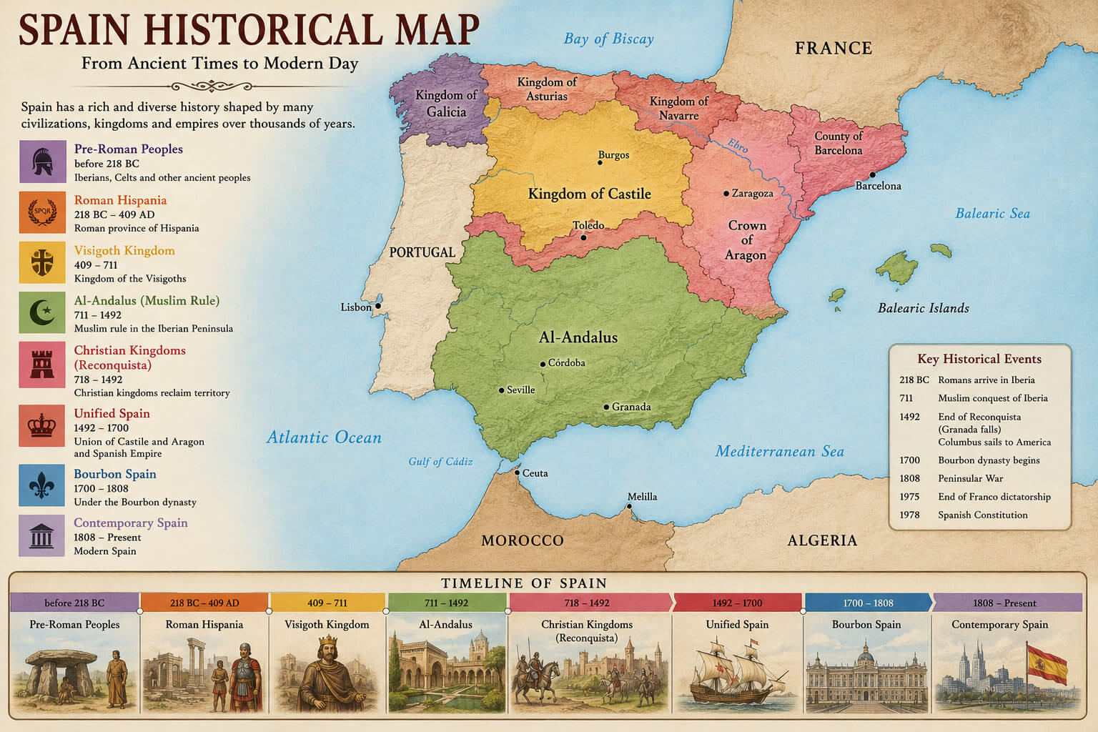 Spain historical regions map