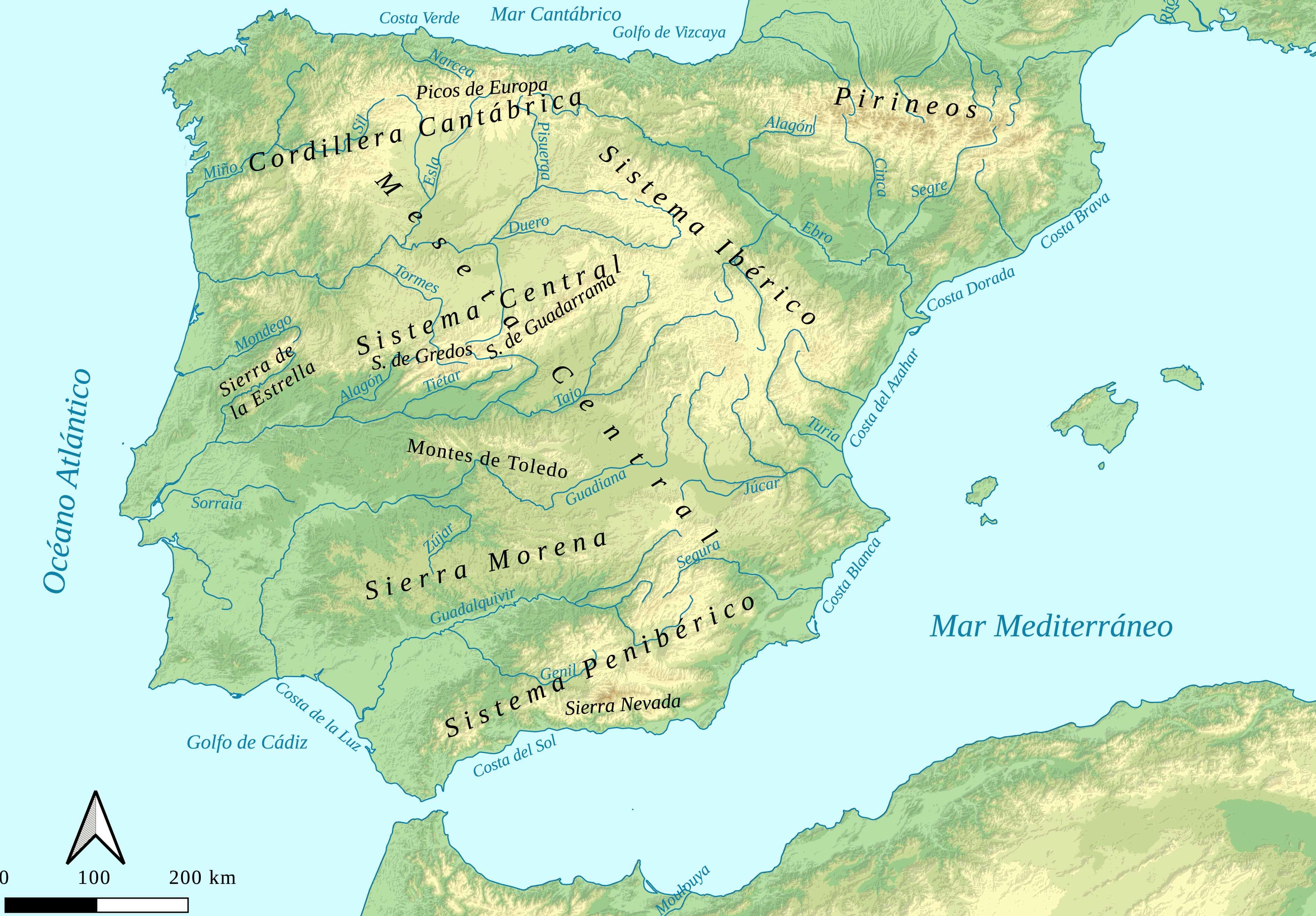 Spain physical map