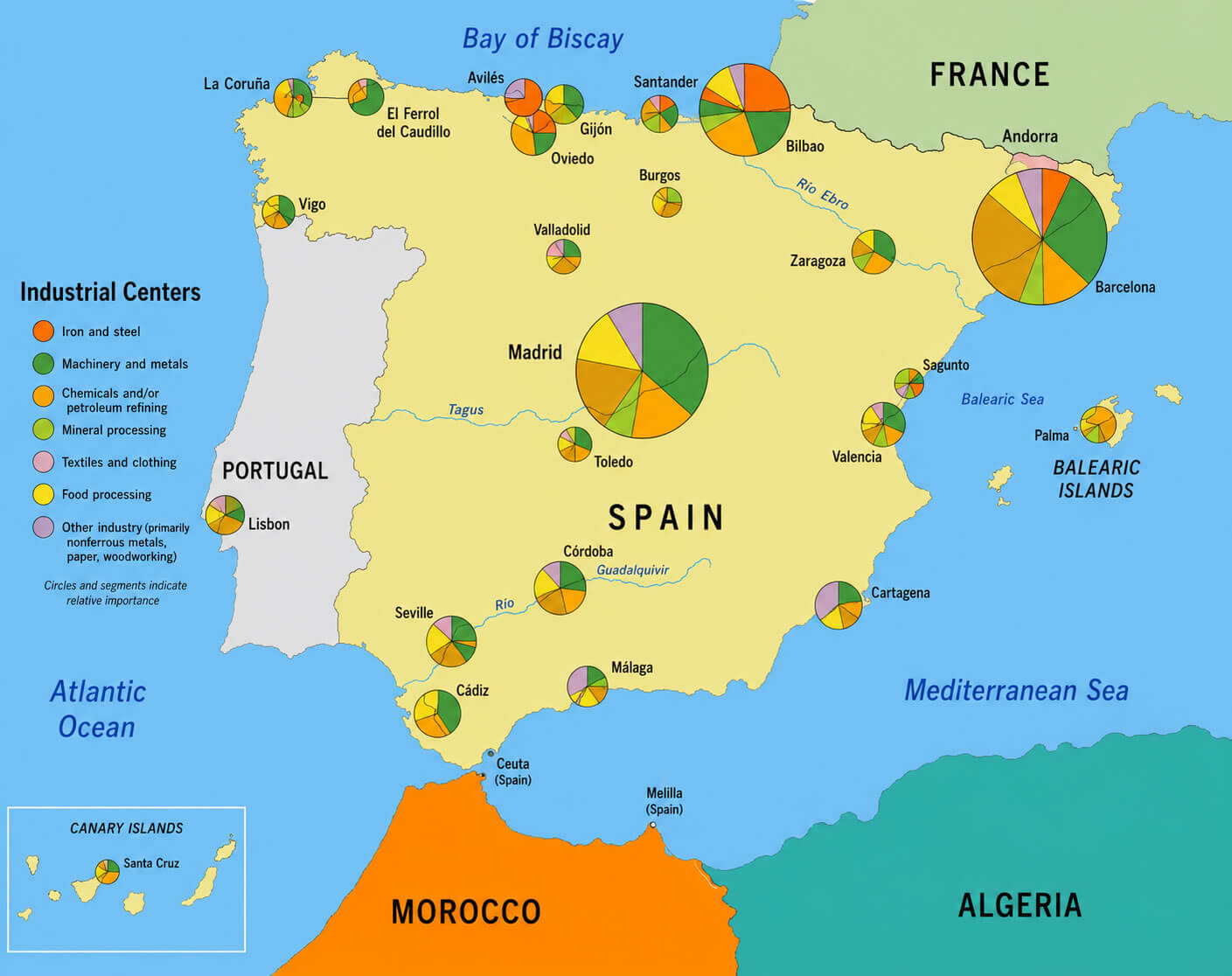 Spain industrial centers map