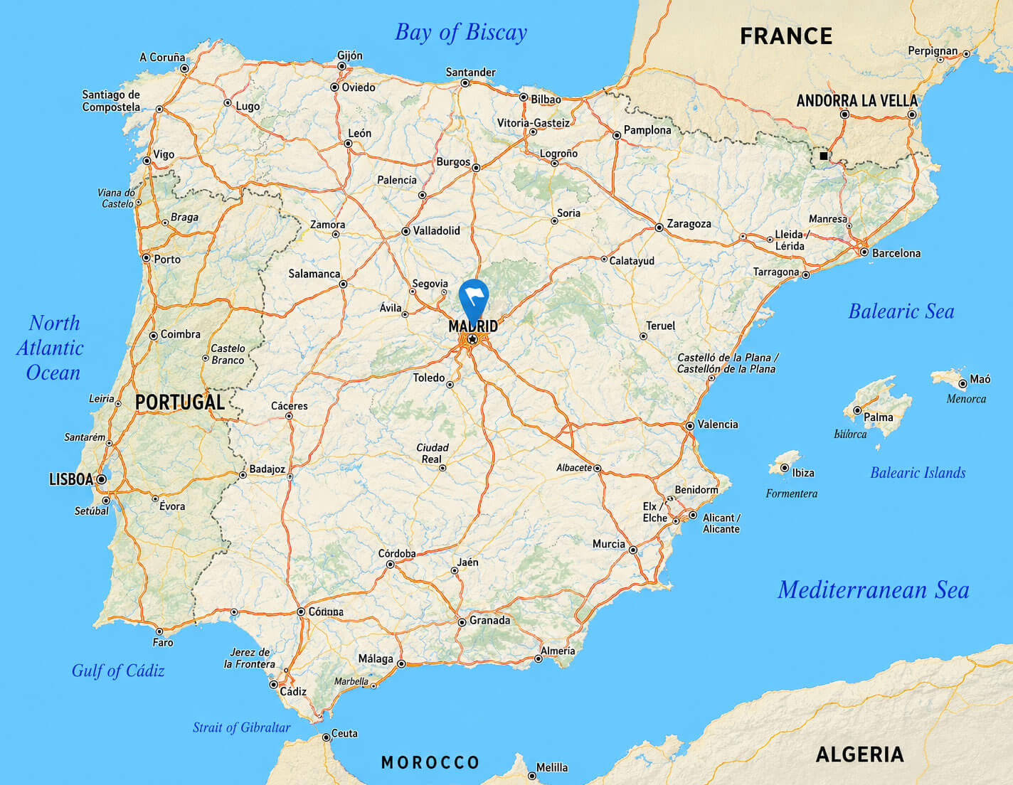 Road map of Spain