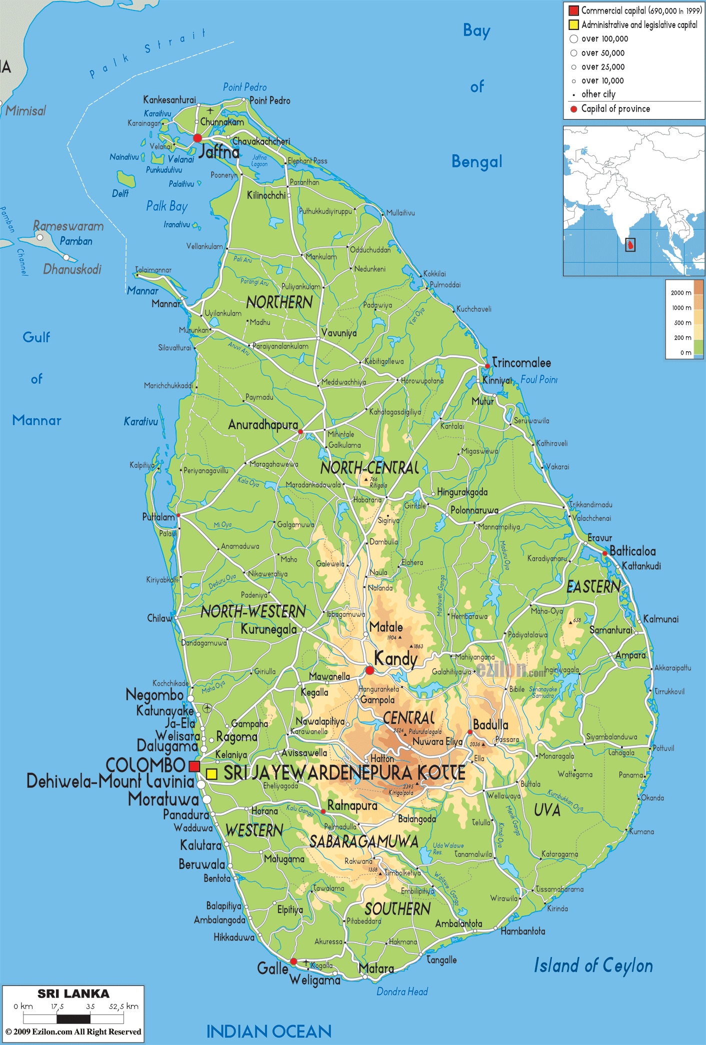 physical map of srilanka