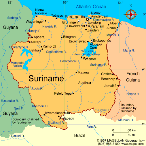 MAP OF SURINAME