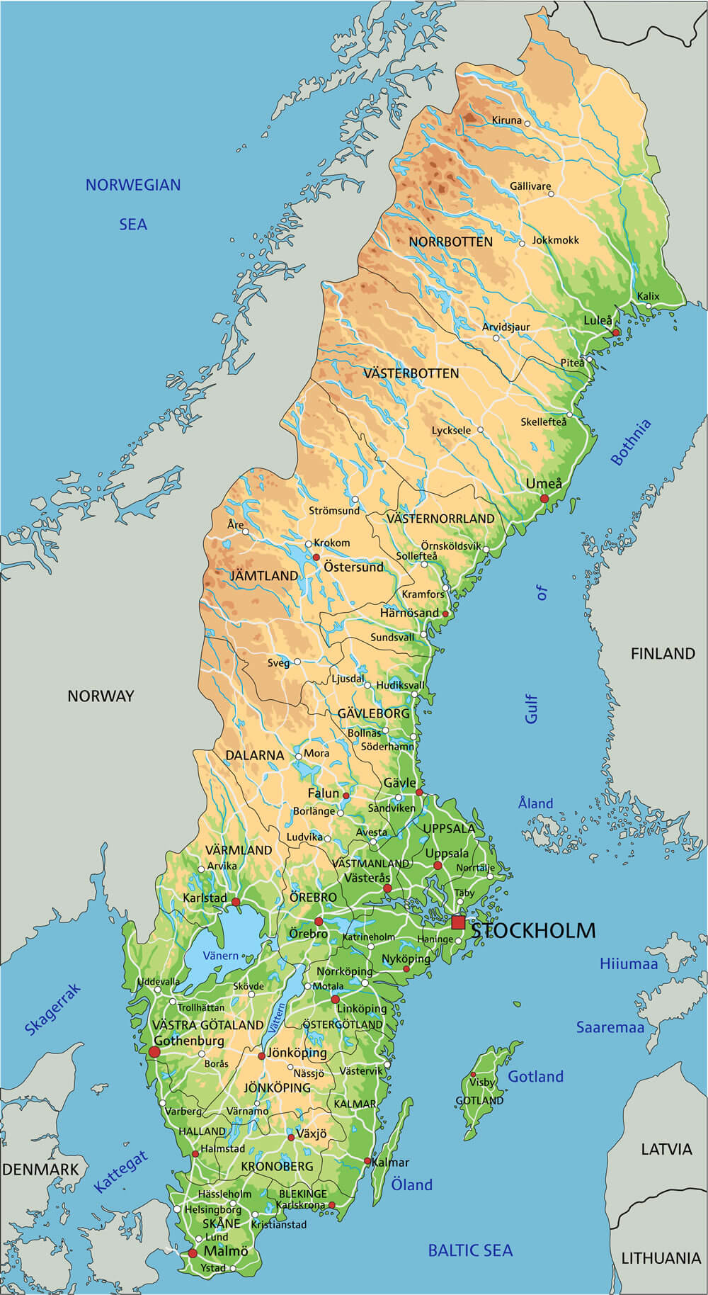 Sweden physical Map