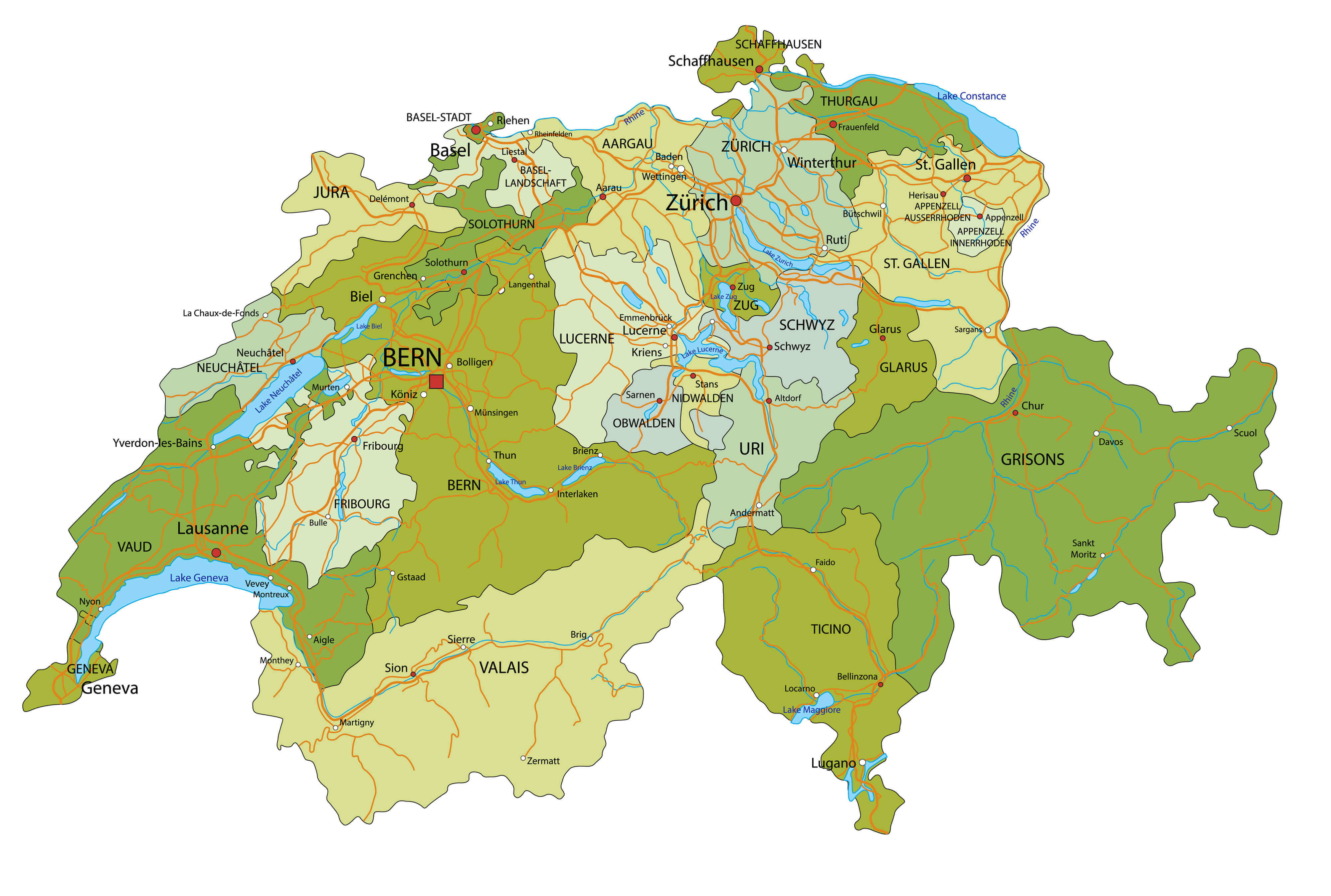 Switzerland Cantons Map