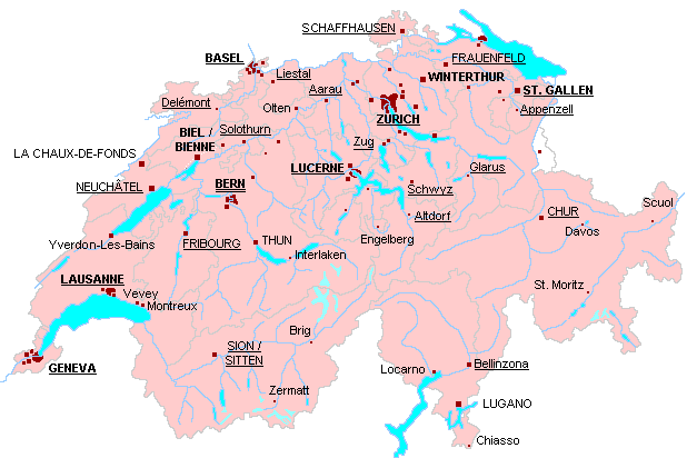 Cities Map of Switzerland