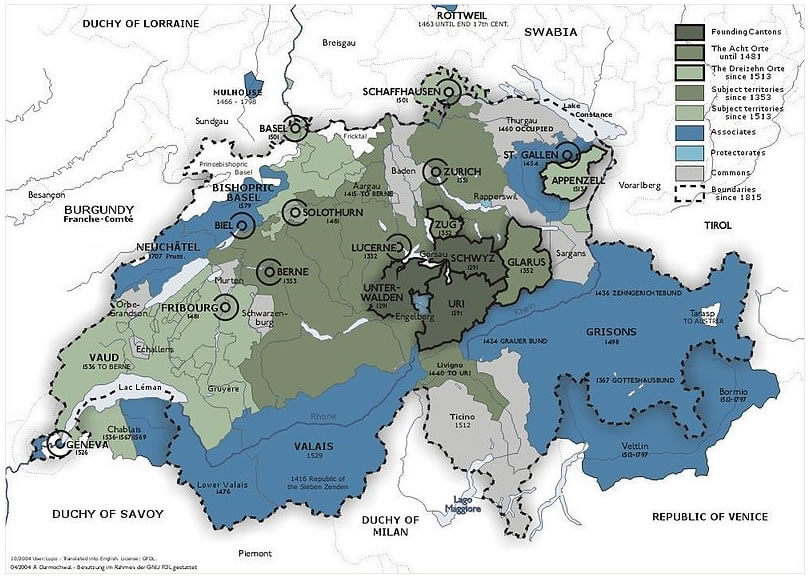 Old Swiss Confederation Map