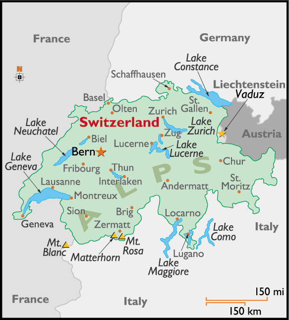 Switzerland Map Lakes