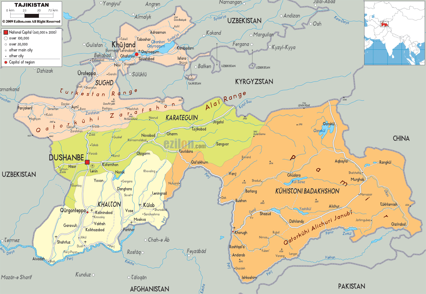 POLITICAL MAP OF TAJIKIST
