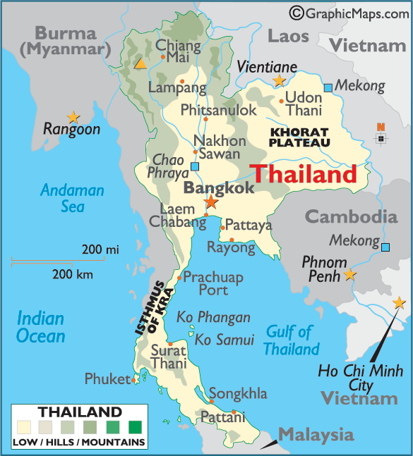 Physical Map of Thailand