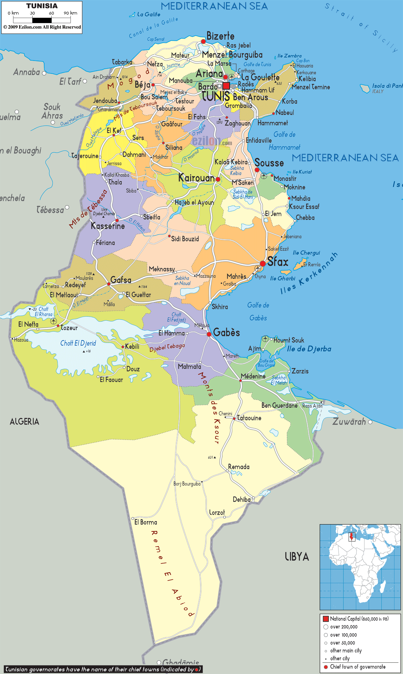 Political Map of Tunisia