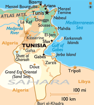 Tunisia Major Cities Map