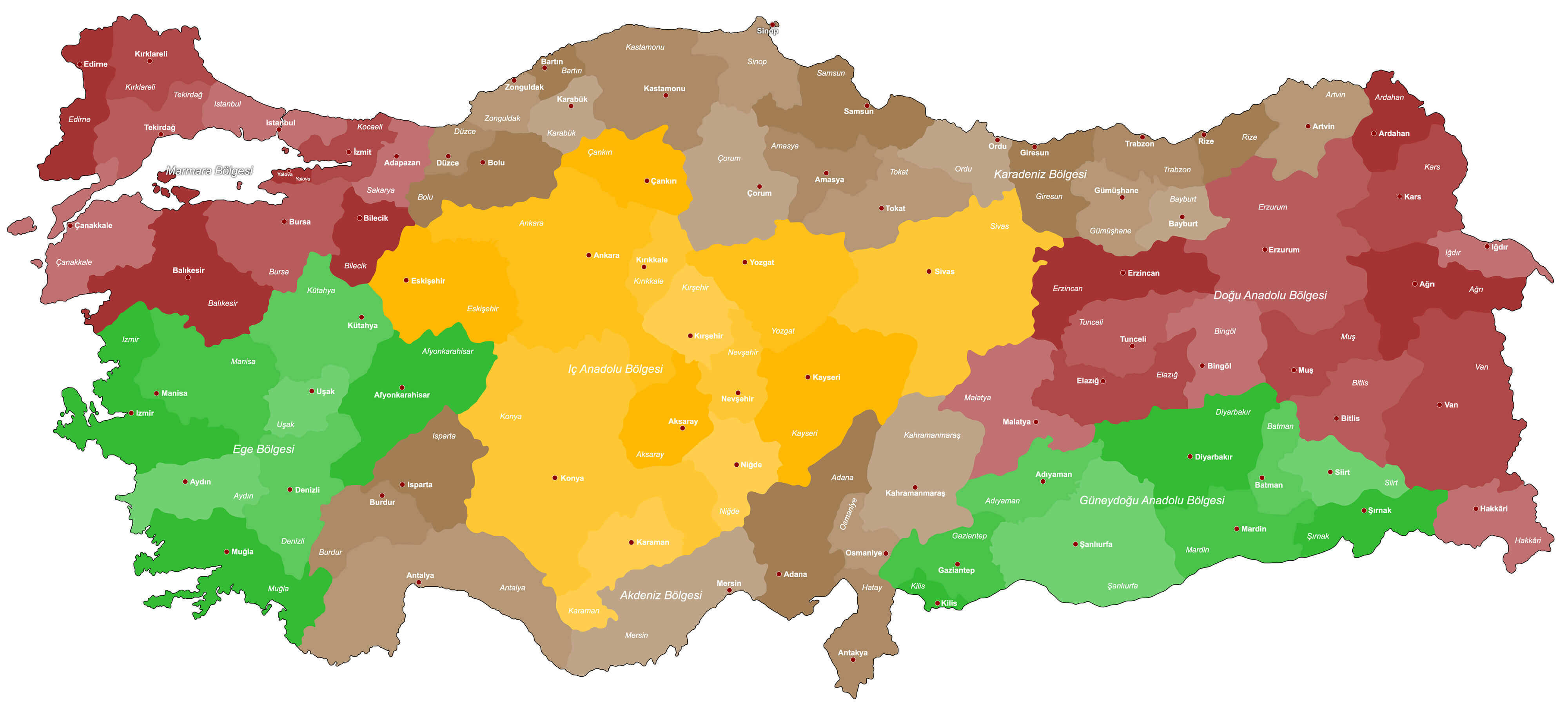 Turkey Regions & Provinces Map