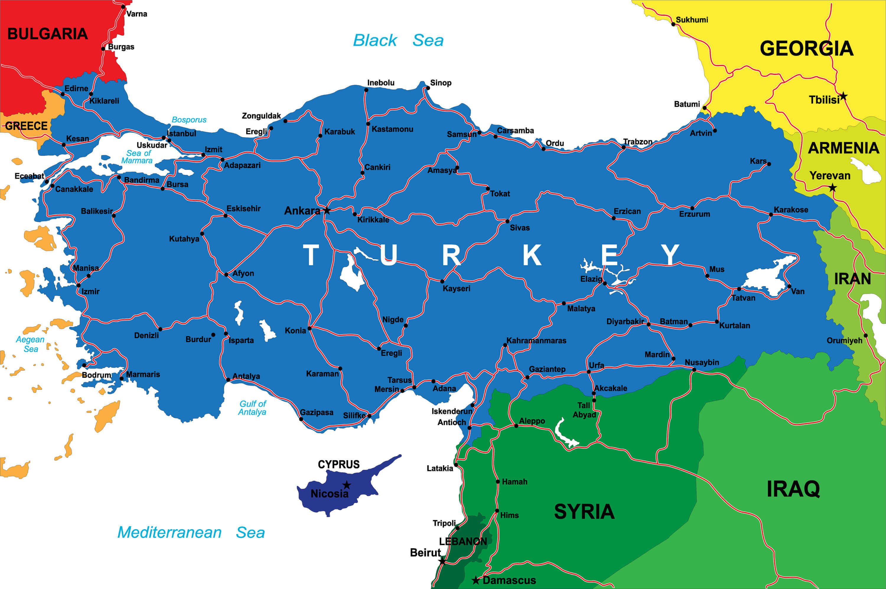 Map Of Turkey And Surrounding Countries Asia 