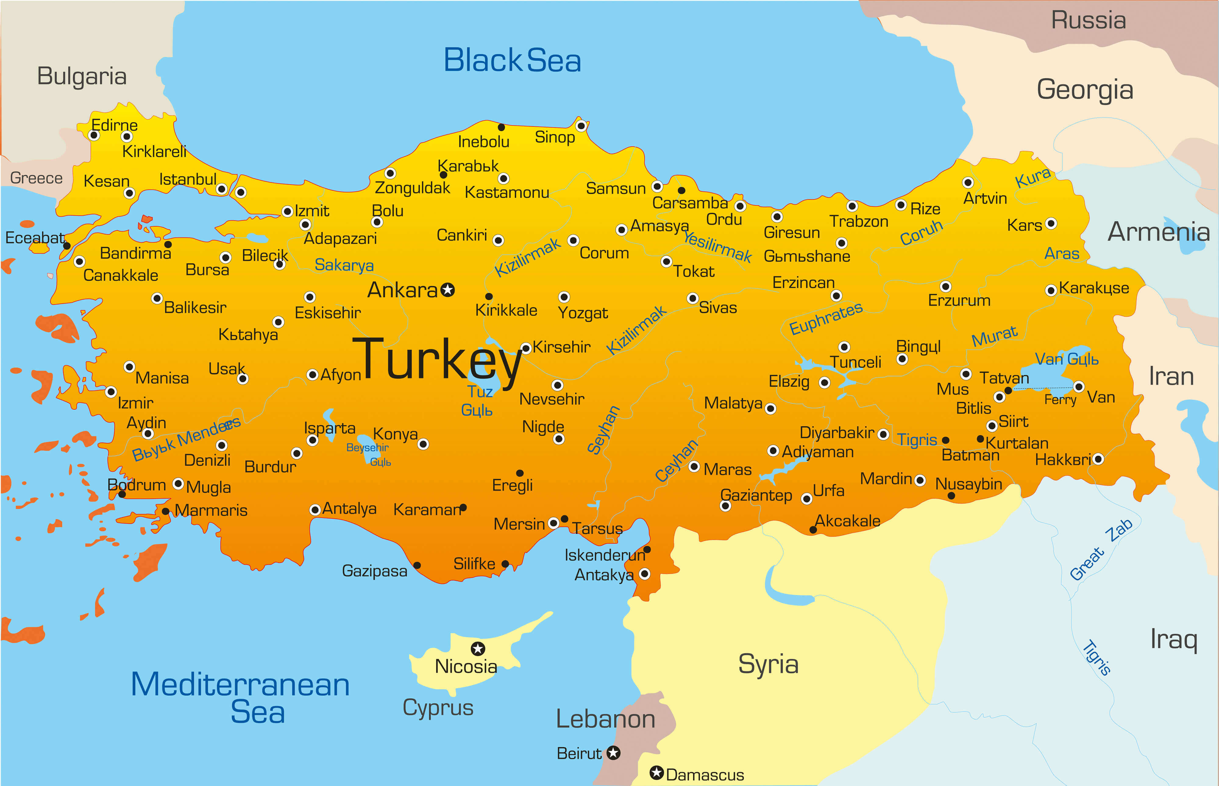 Vector map of Turkey country