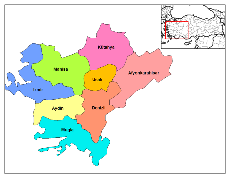 denizli map aegean regions cities