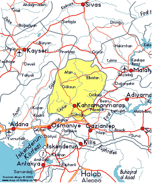 kahramanmaras highways map