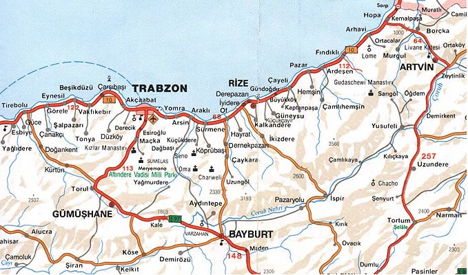 rize trabzon map