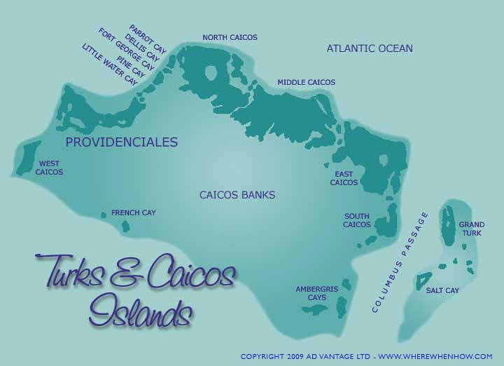 turks caicos islands map