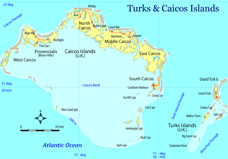 turks and caicos islands map atlantic ocean
