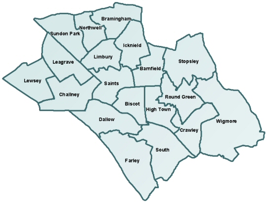 districts map of Luton