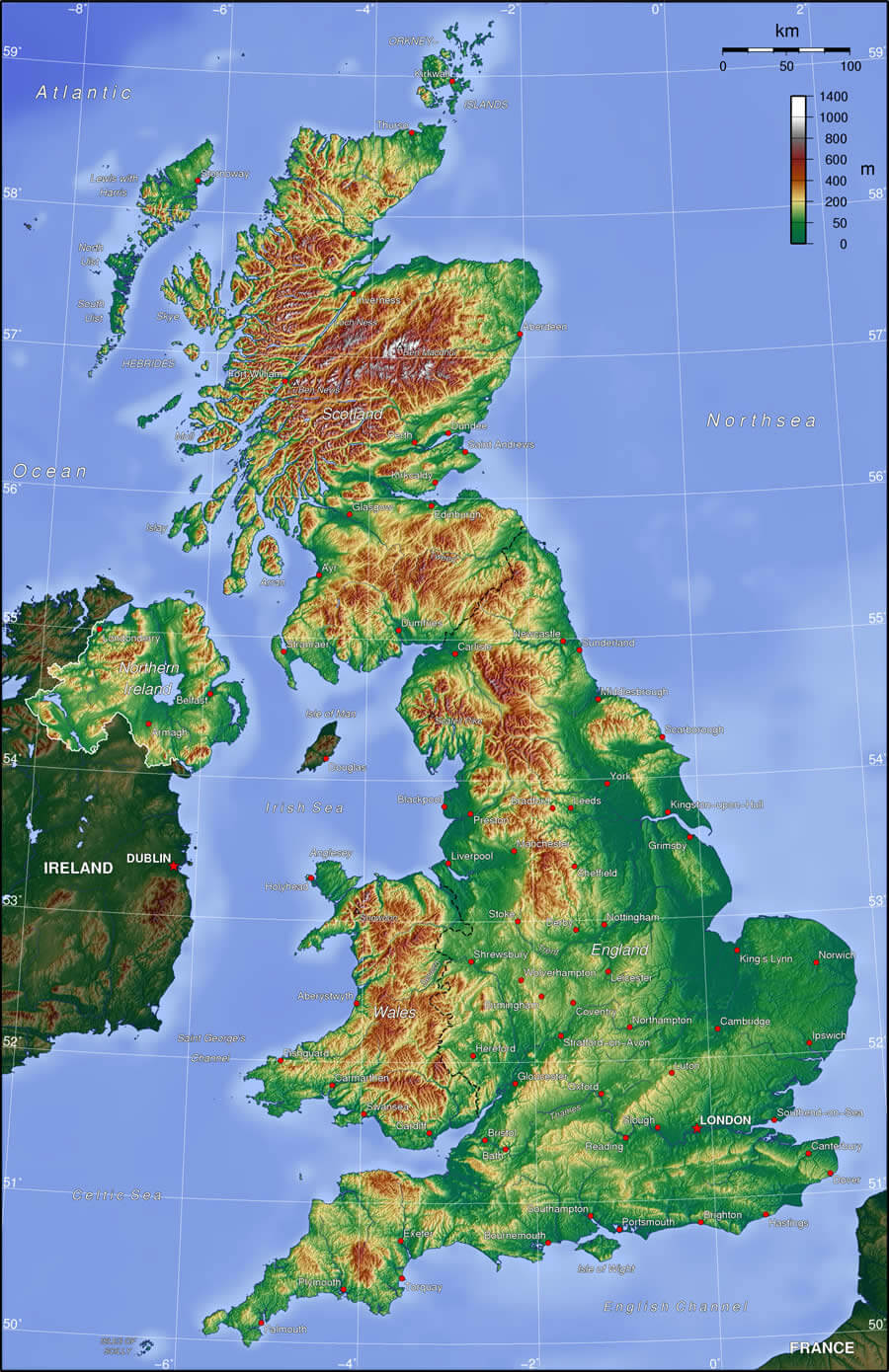 Topographic Map of United Kingdom