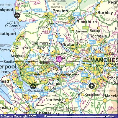 Wigan map manchester