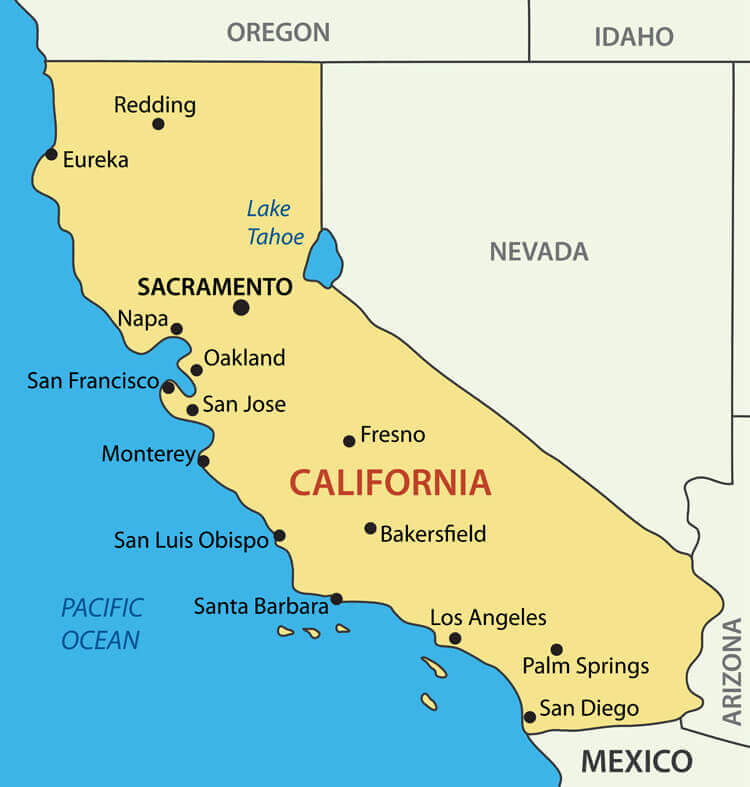 California main cities map major urban areas labeled