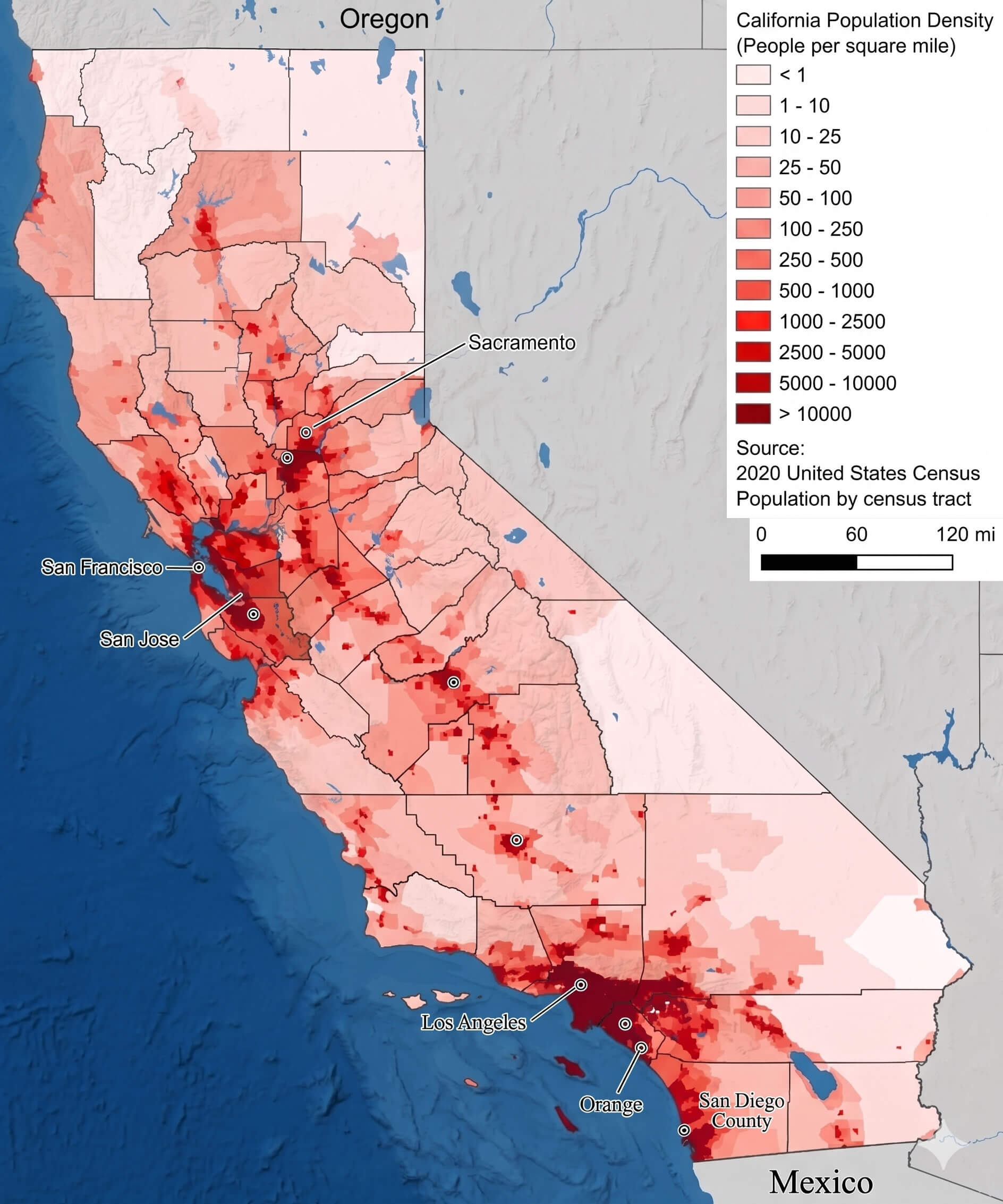 California population density heatmap urban distribution