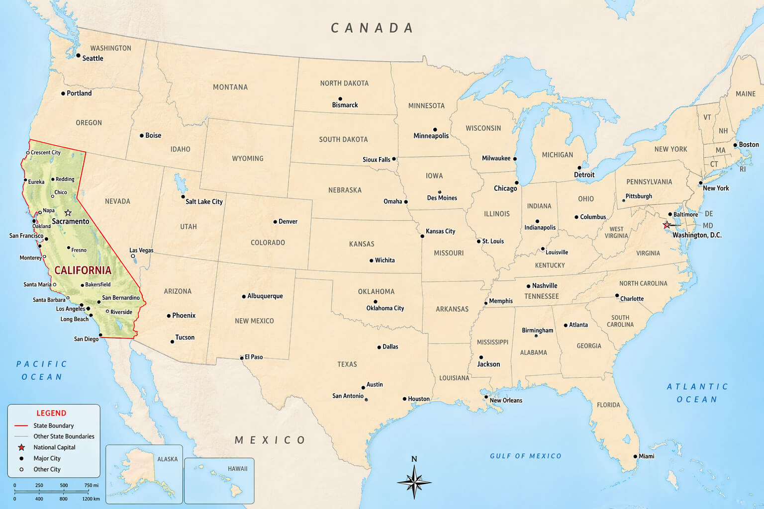 California us political map major cities state boundaries high resolution