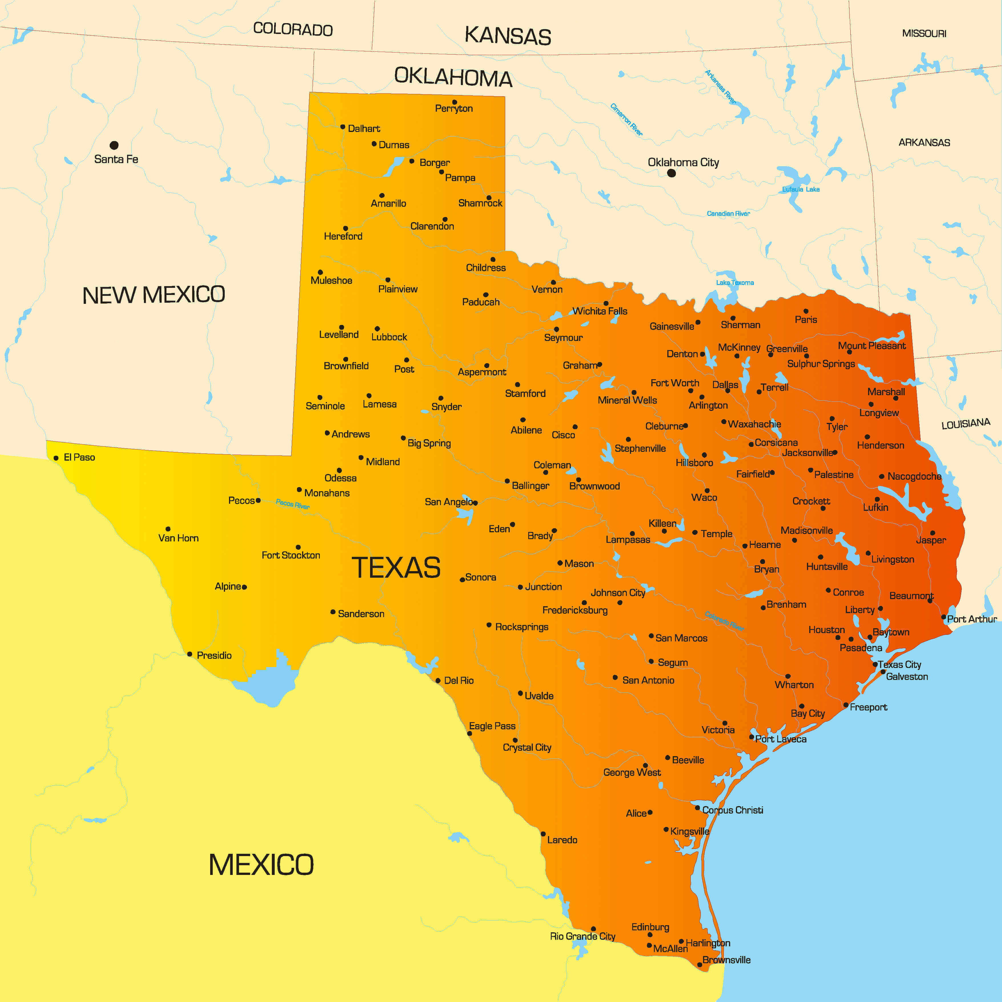 Texas high resolution cities map