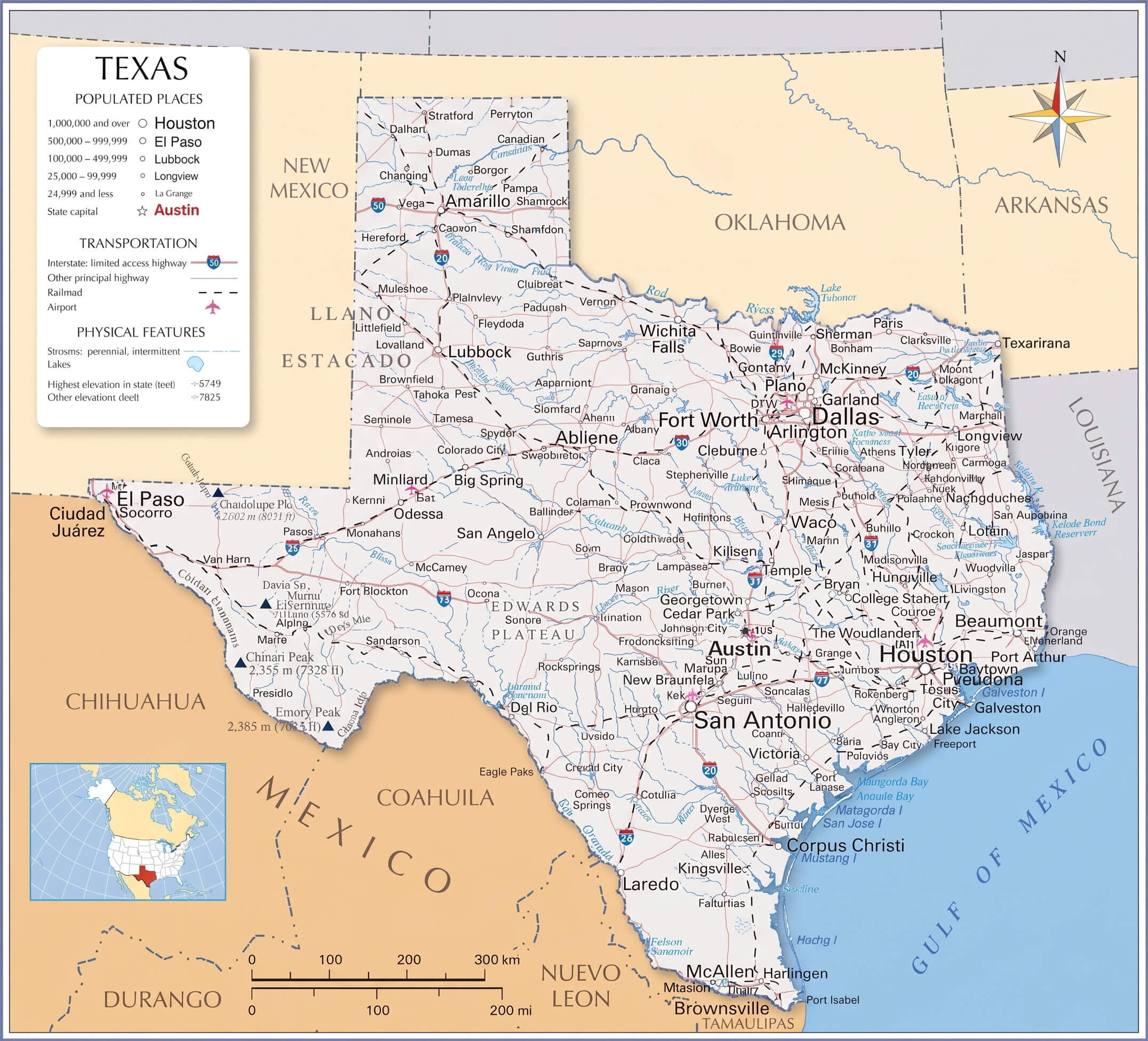 Texas political map cities and state boundaries