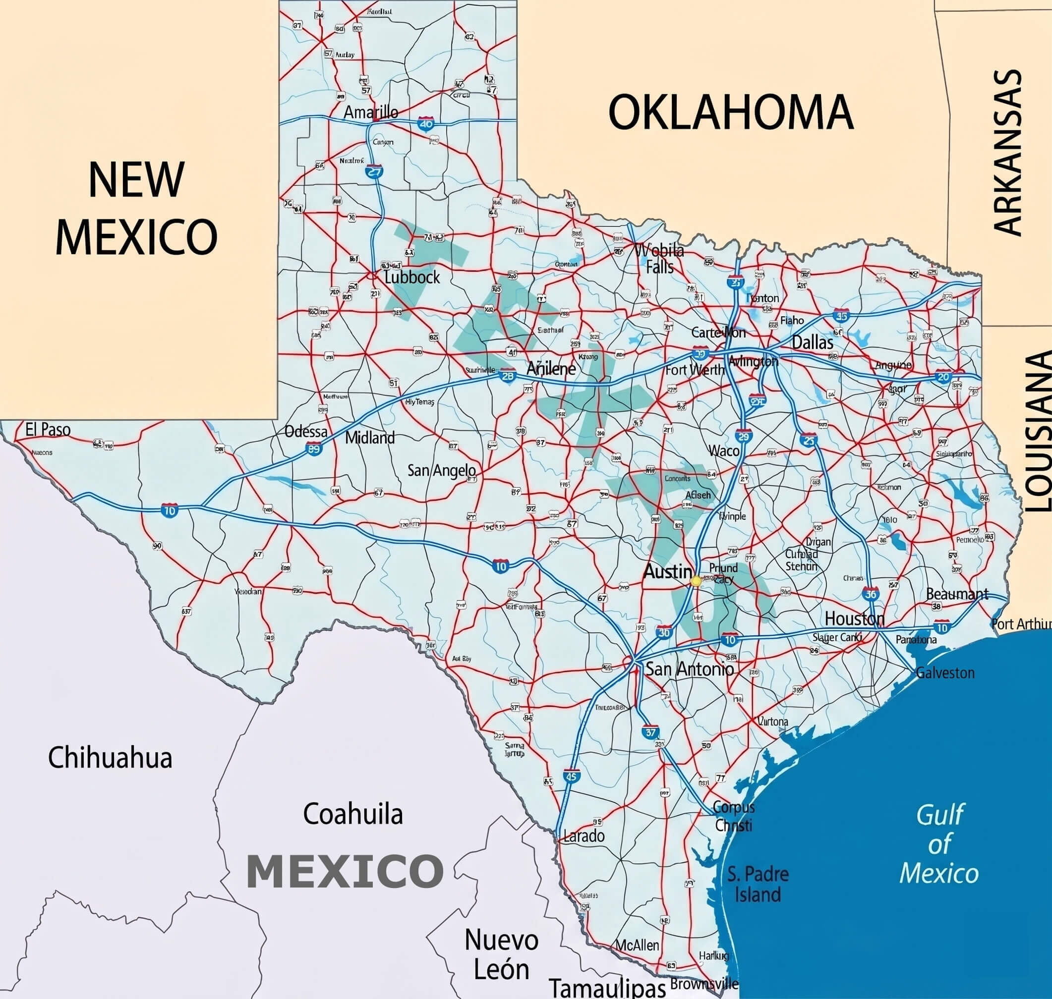 Texas transportation map road network highways
