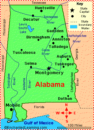 Alabama Main Cities Map