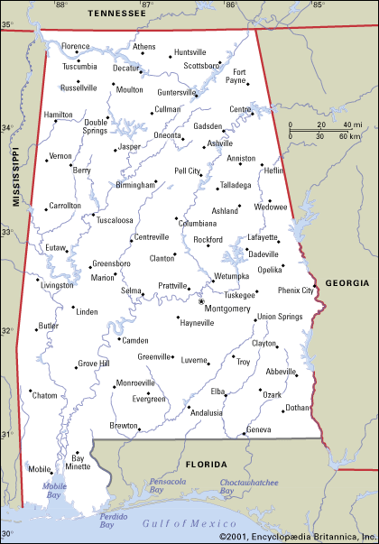 Cities Map of Alabama