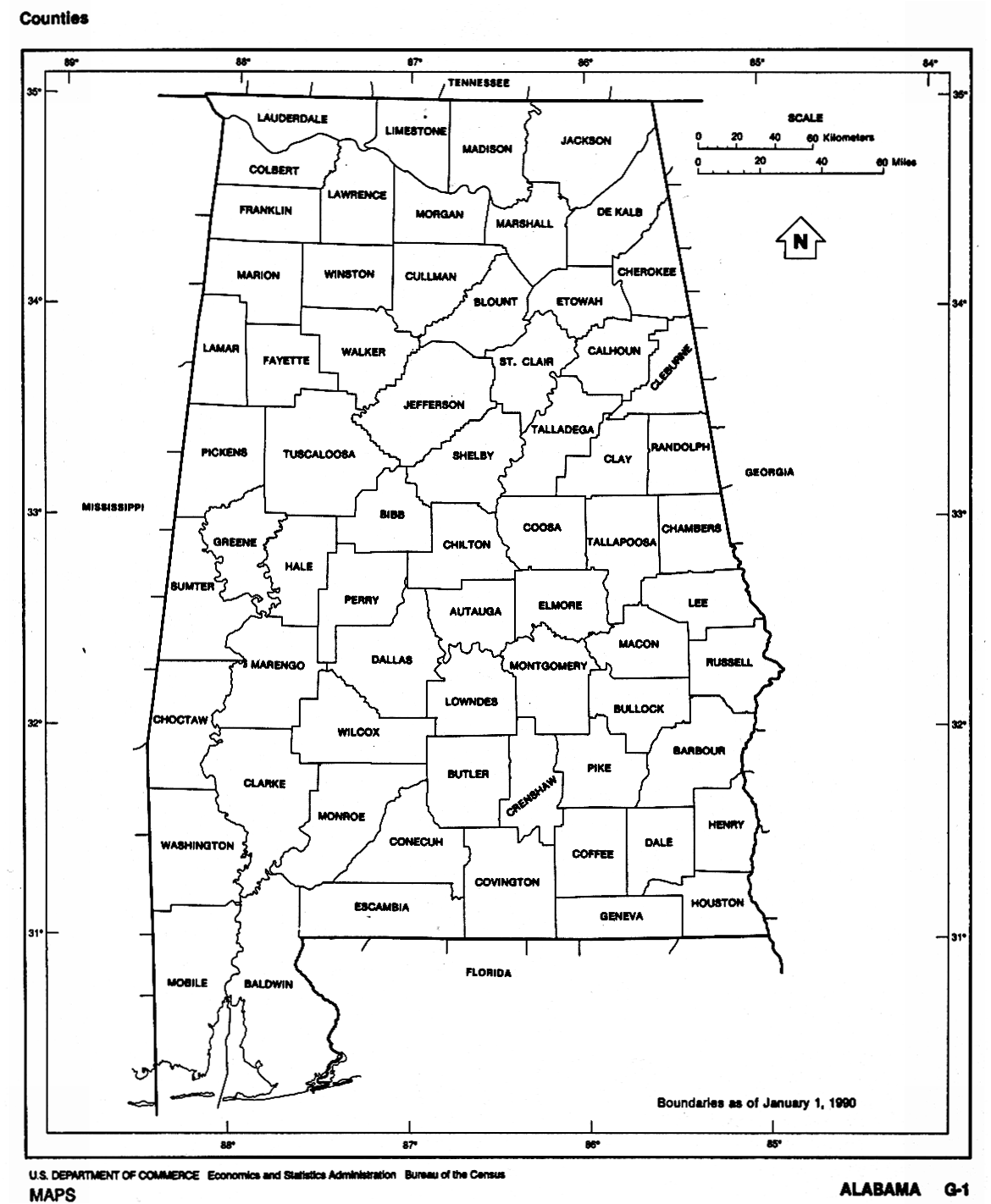 counties Map of Alabama Map