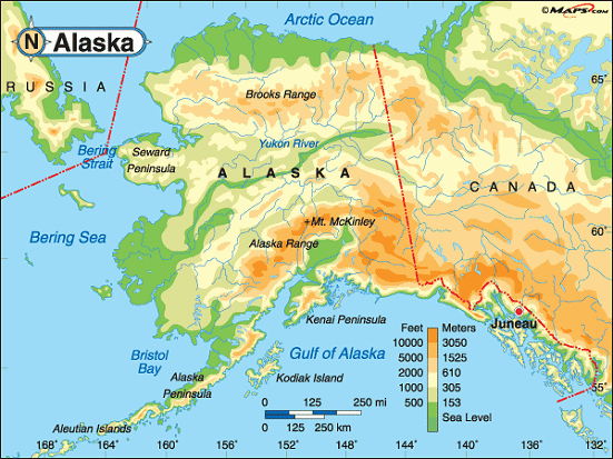 Physical Map of Alaska