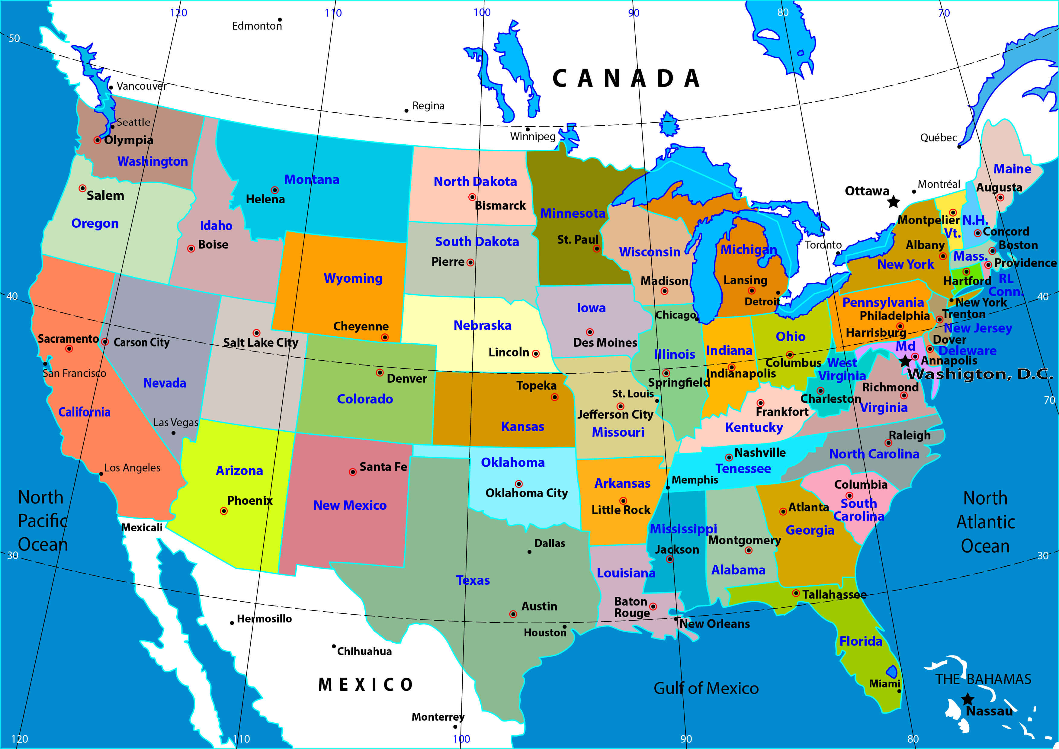 Explore The United States Detailed Map With Cities And States