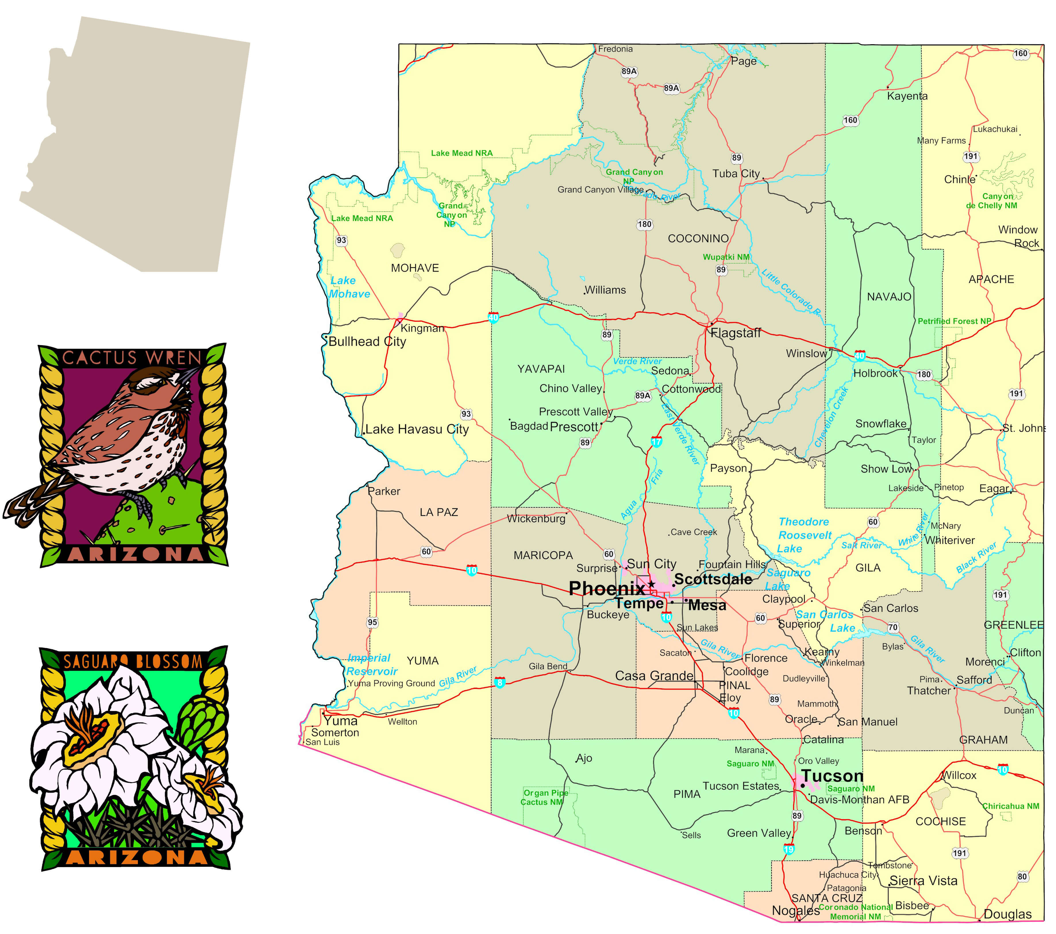 Arizona Counties Map Printable