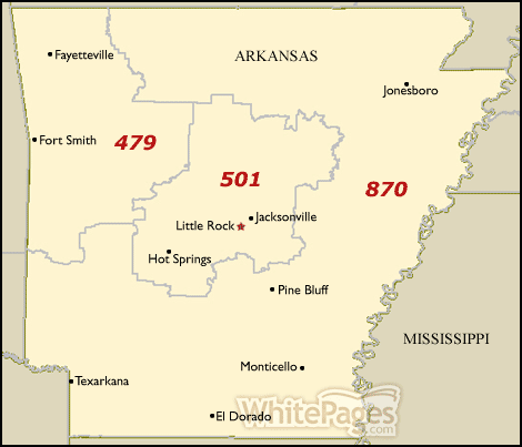 Arkansas Area Code Map