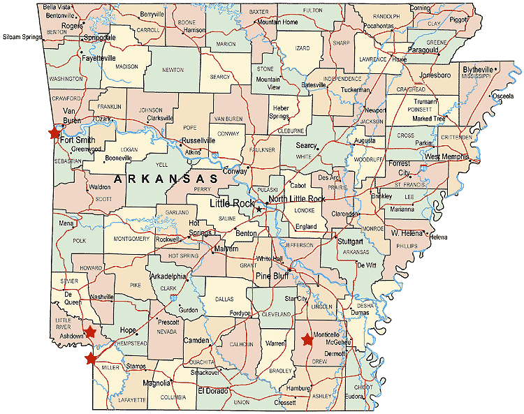Arkansas Big Cities Map