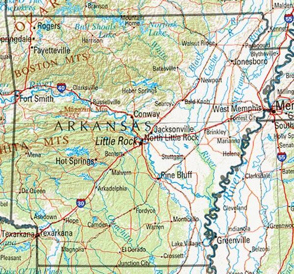 Physical Map of Arkansas