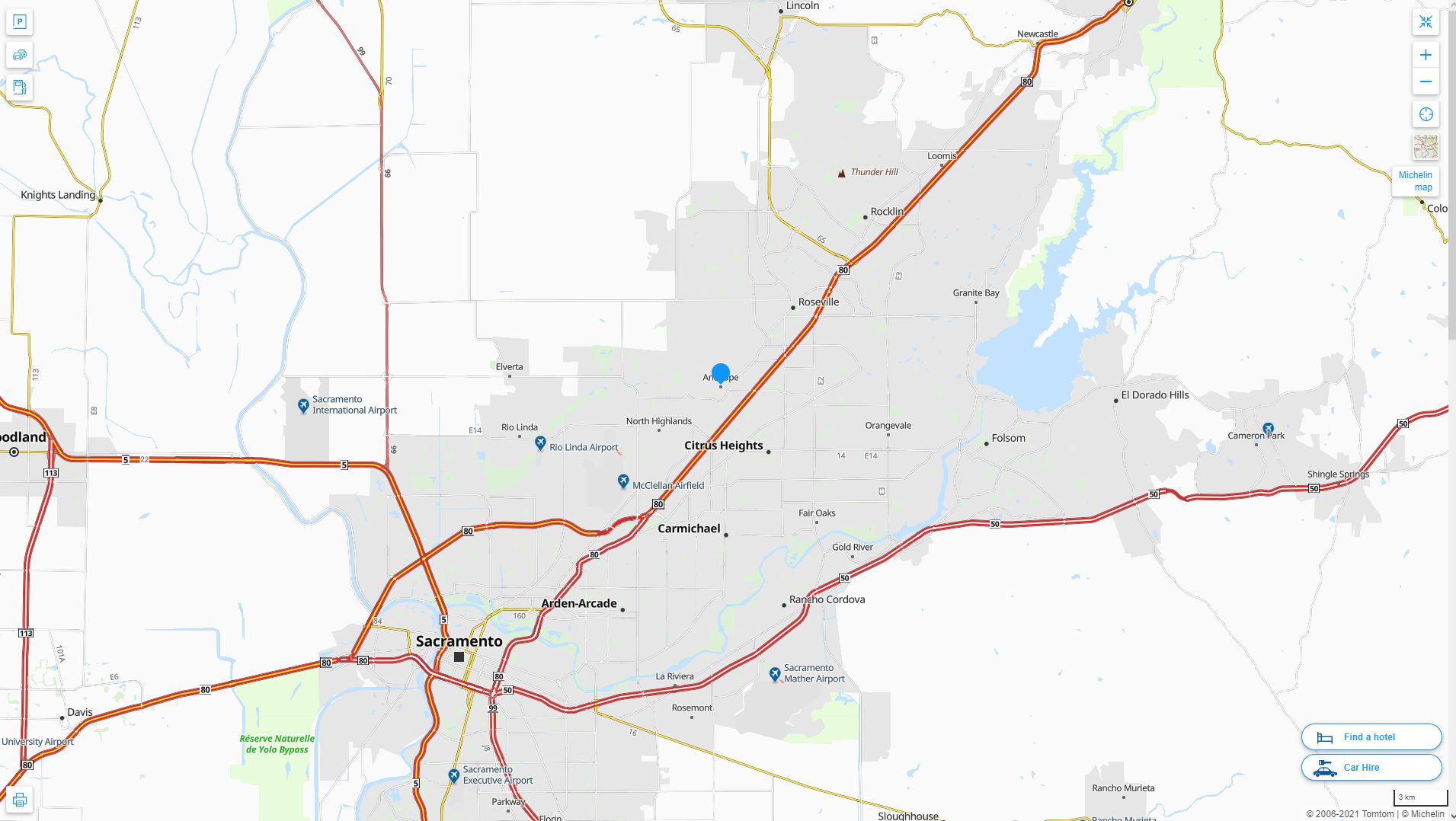 Highway and Road Map of Antelope, California
