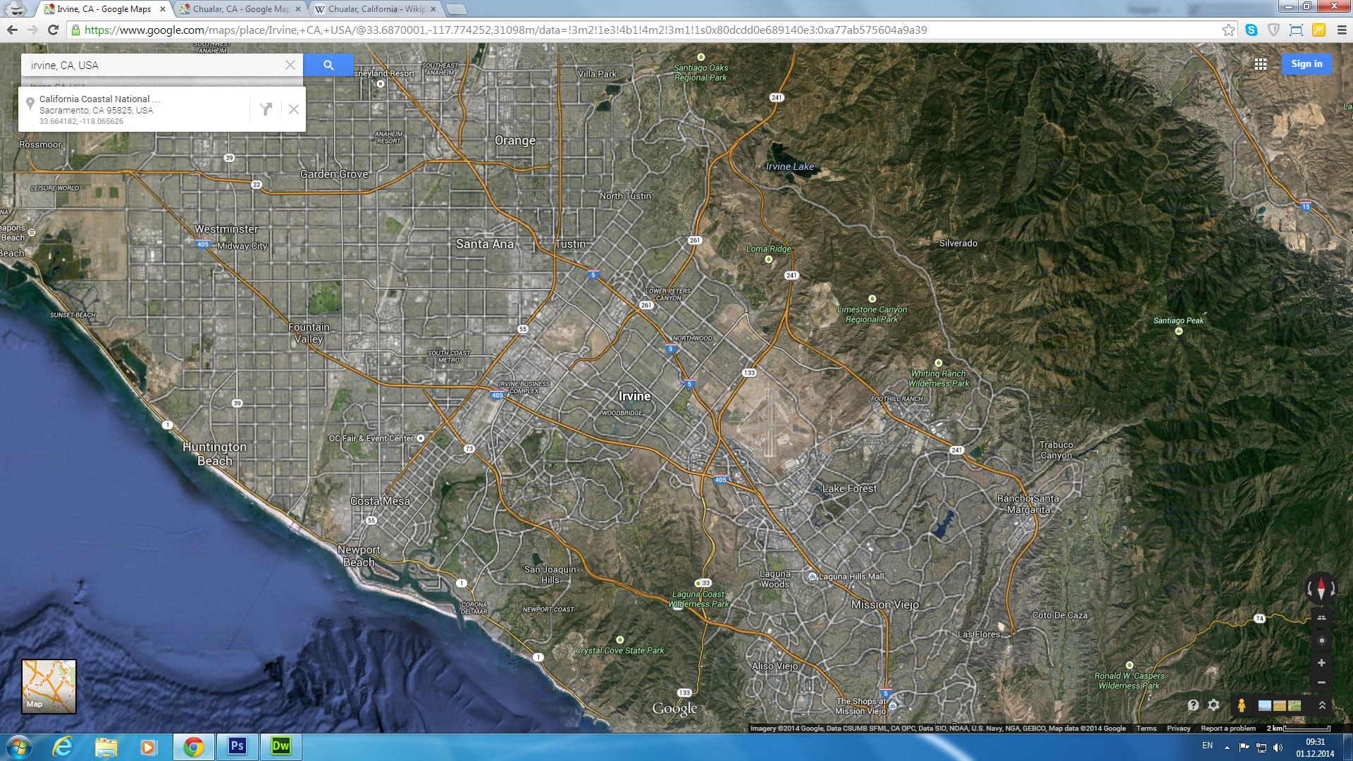 irvine map california us satellite